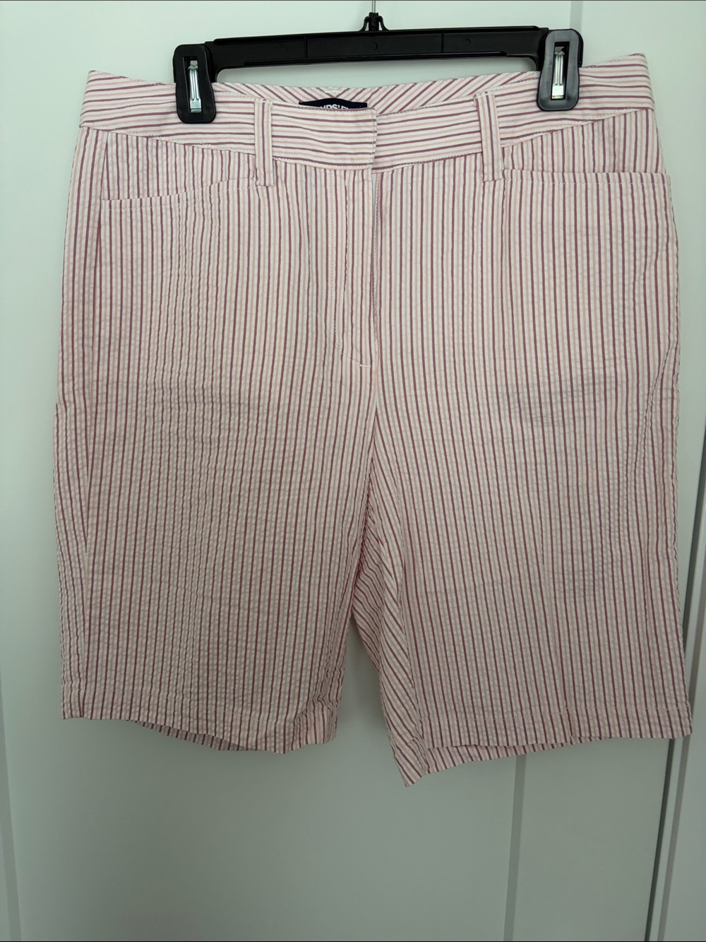 Lands' End Pink and White Striped Seersucker Bermuda Shorts
